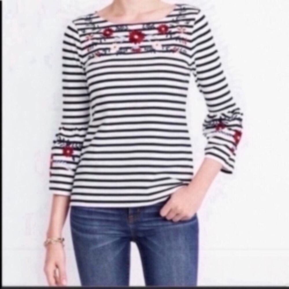 J. Crew Floral Neck Bell Sleeve Blouse - Picture 1 of 6